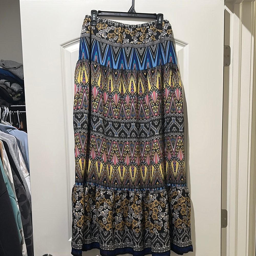 Bisou Bisou Blue and Gold Maxi A-Line Skirt